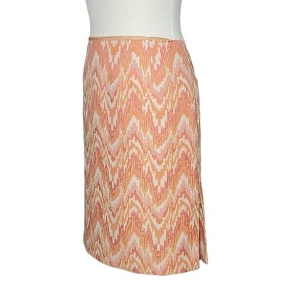 TALBOTS Linen Blend Lined Orange Geometric Spring Straight Pencil Skirt Size XL - Picture 4 of 5